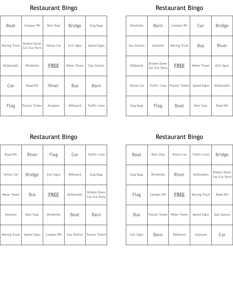 Restaurant Bingo