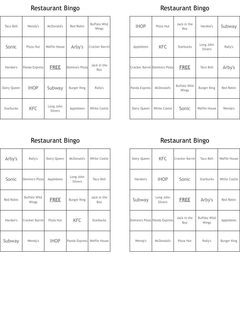 Restaurant Bingo