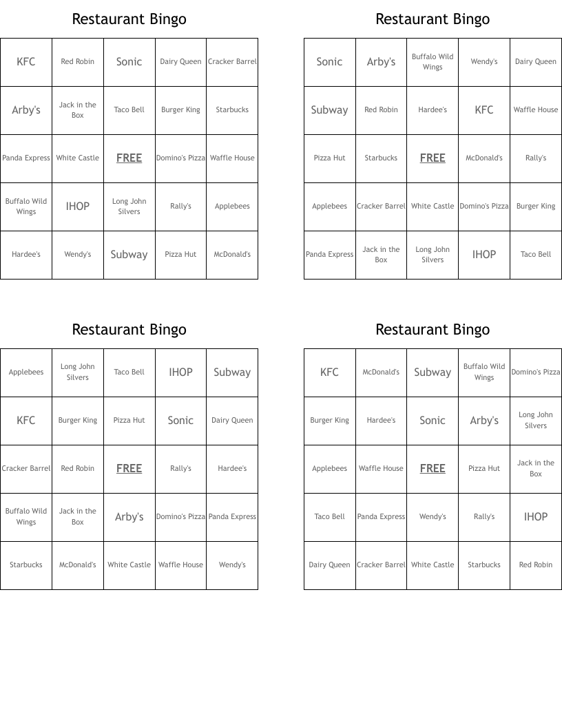 Restaurant Bingo