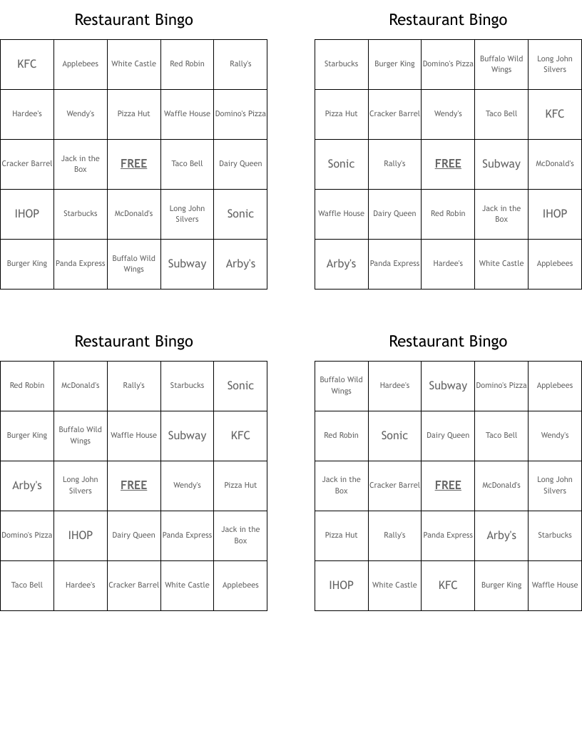 Restaurant Bingo