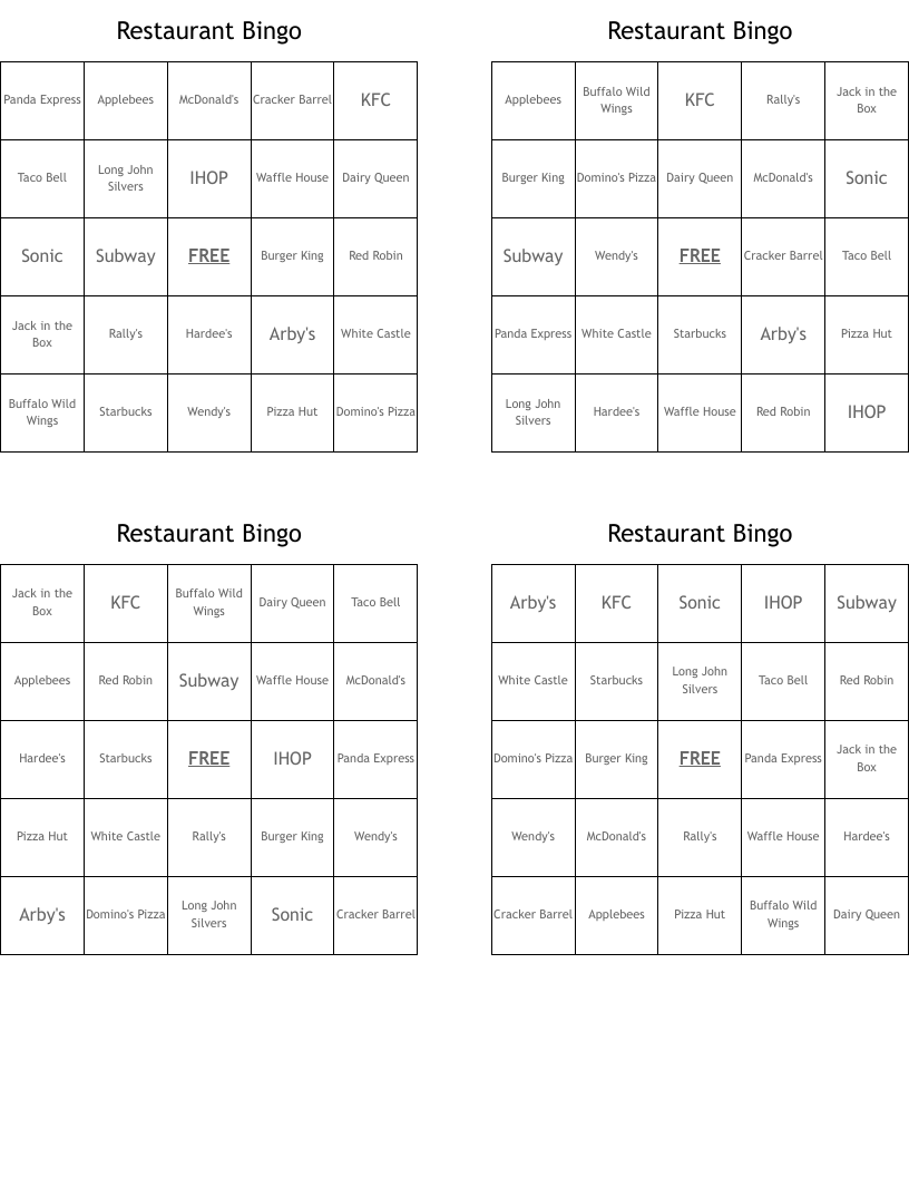 Restaurant Bingo