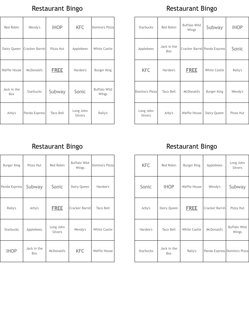 Restaurant Bingo