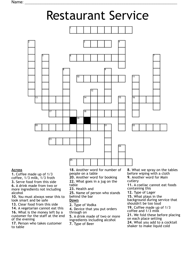 Restaurant Service Crossword