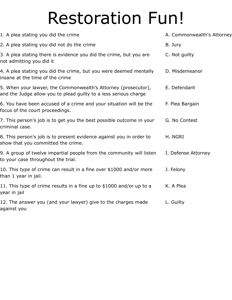 Restoration Fun! Worksheet
