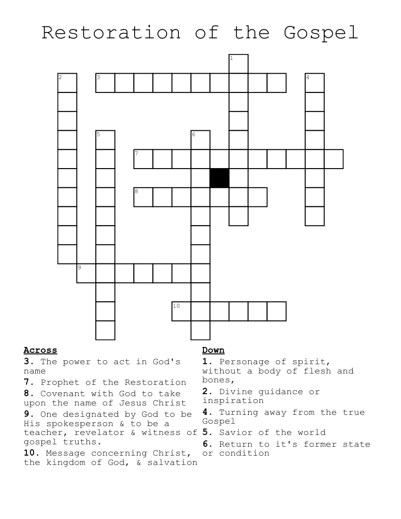 Restoration of the Gospel Crossword