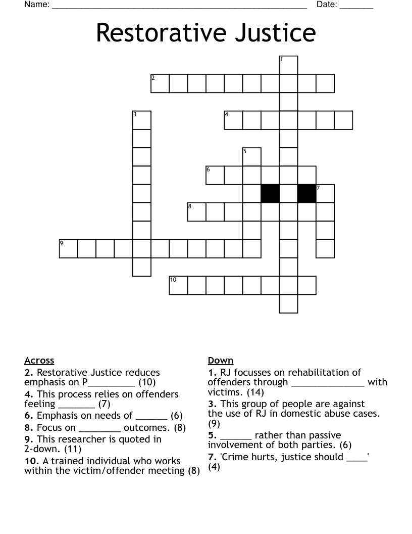 Restorative Justice Crossword