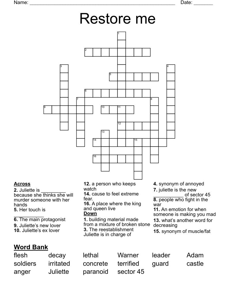 Restore me Crossword