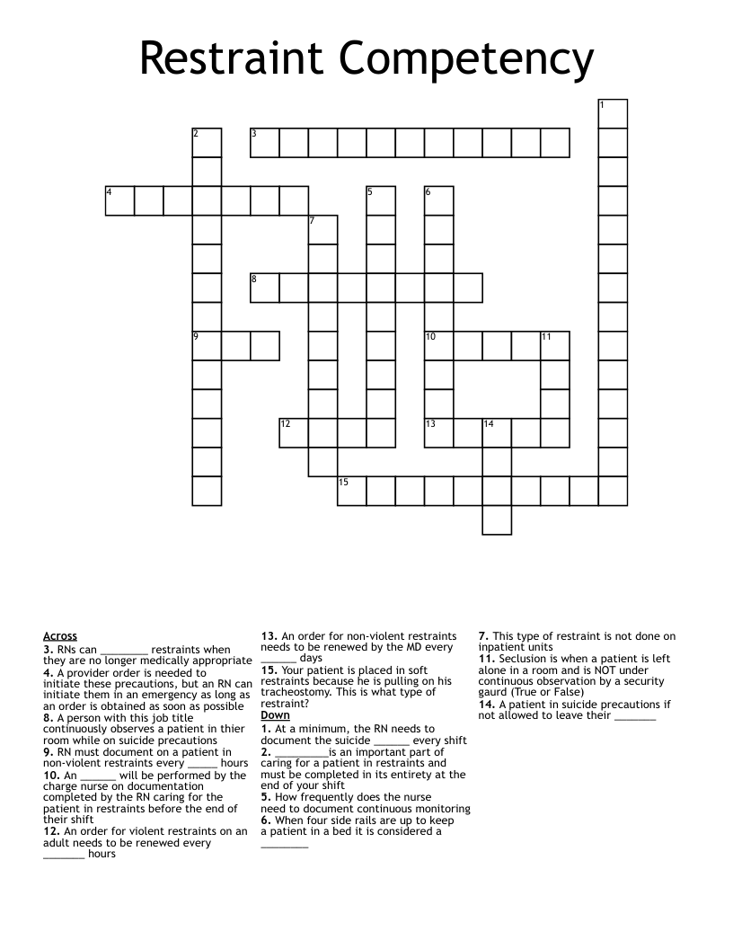 Restraint Competency Crossword
