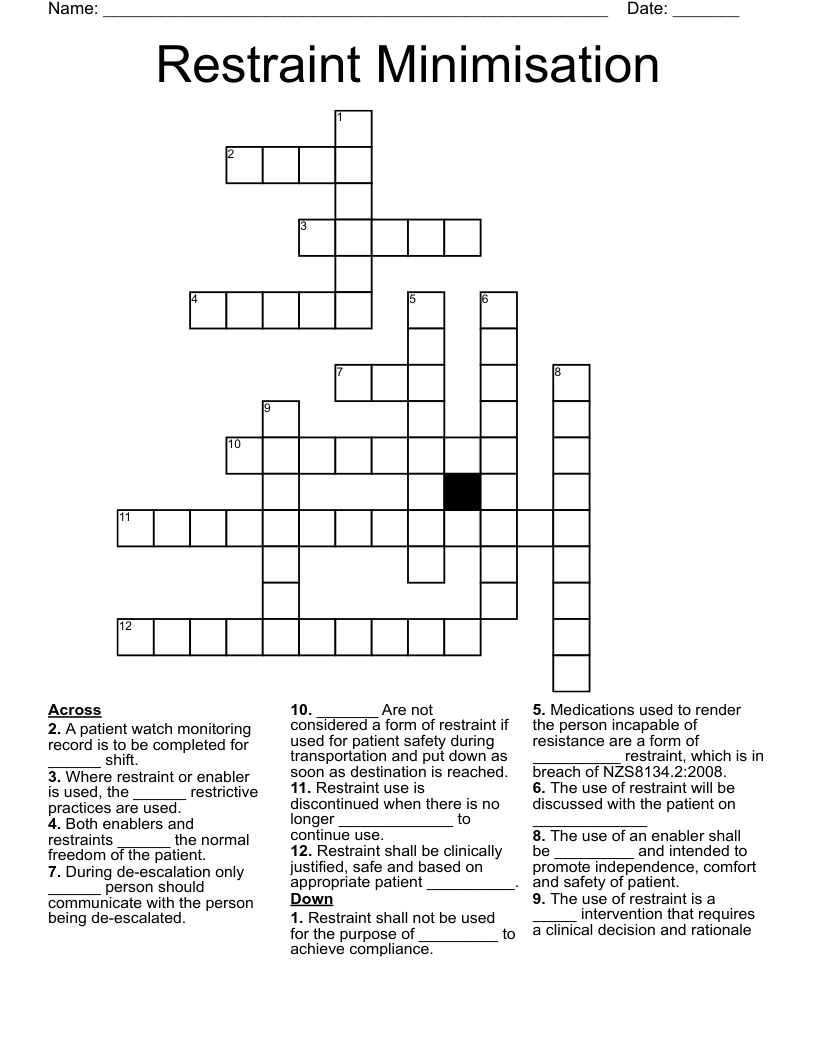 Restraint Minimisation Crossword