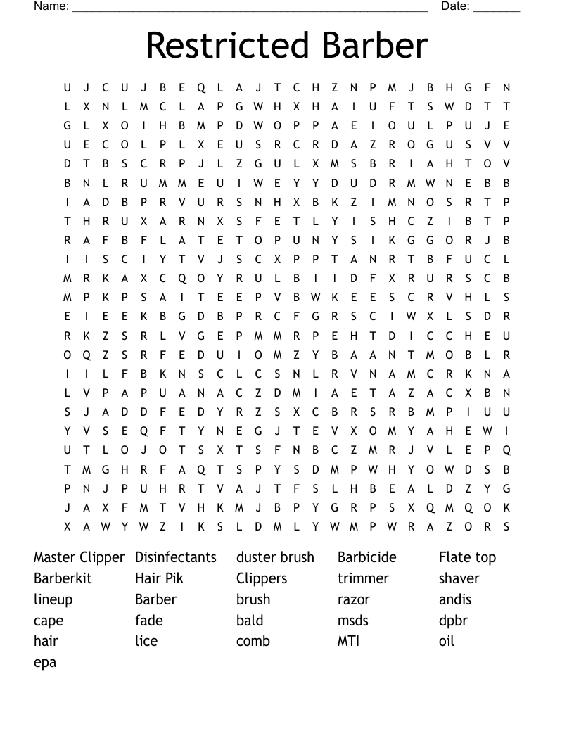 Restricted Barber  Word Search