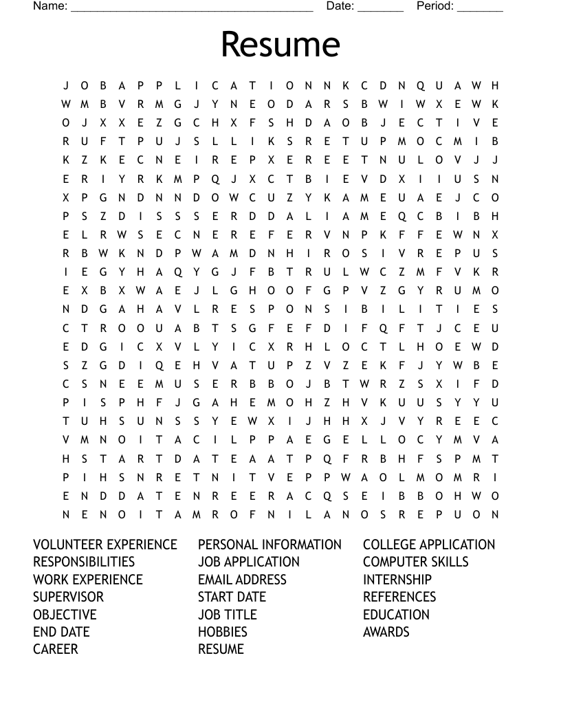 Resume Word Search