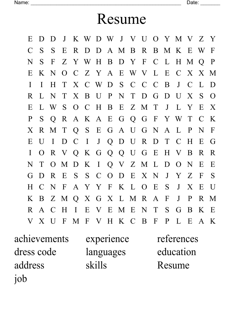 Resume Word Search