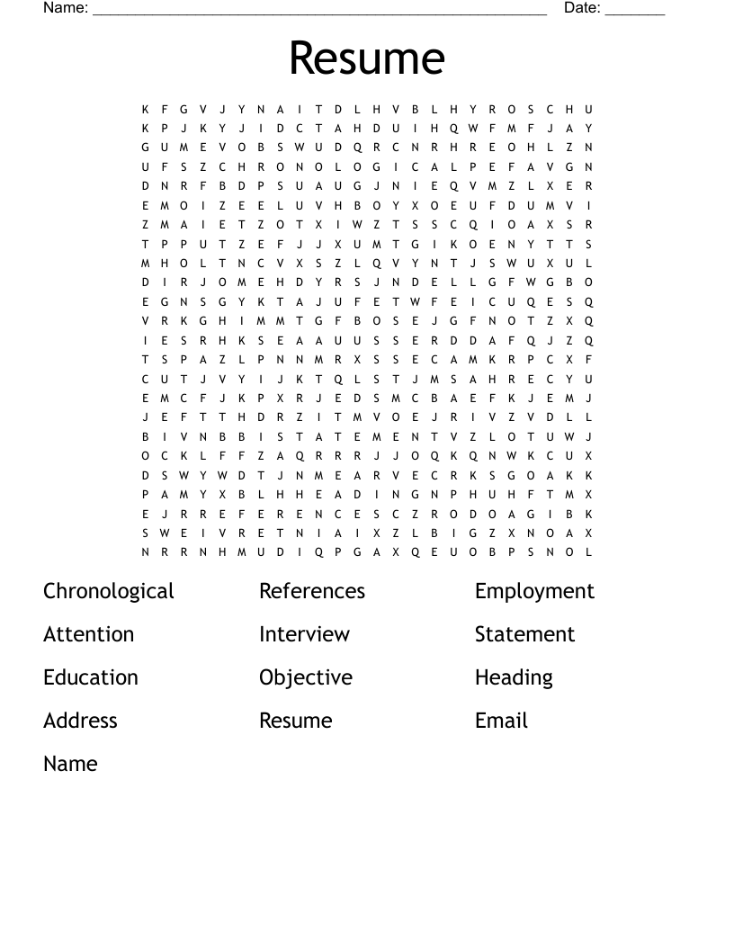 Resume Word Search