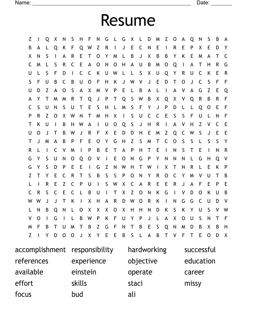 Resume Word Search