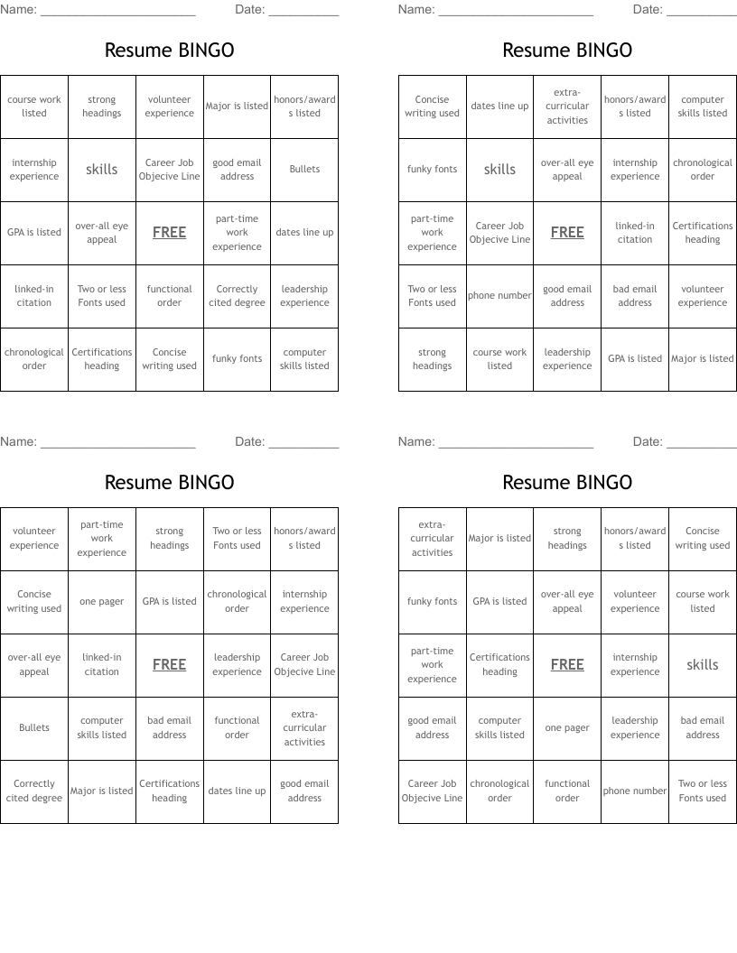 Resume BINGO