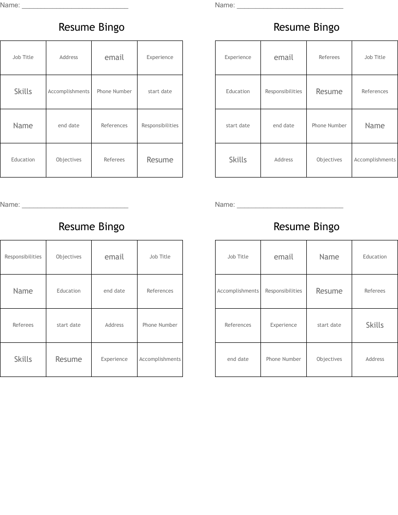 Resume Bingo