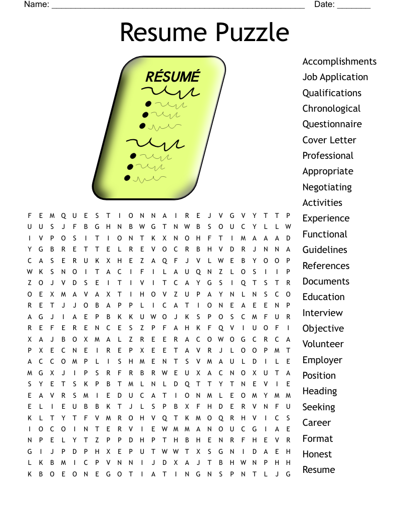 Resume Puzzle Word Search