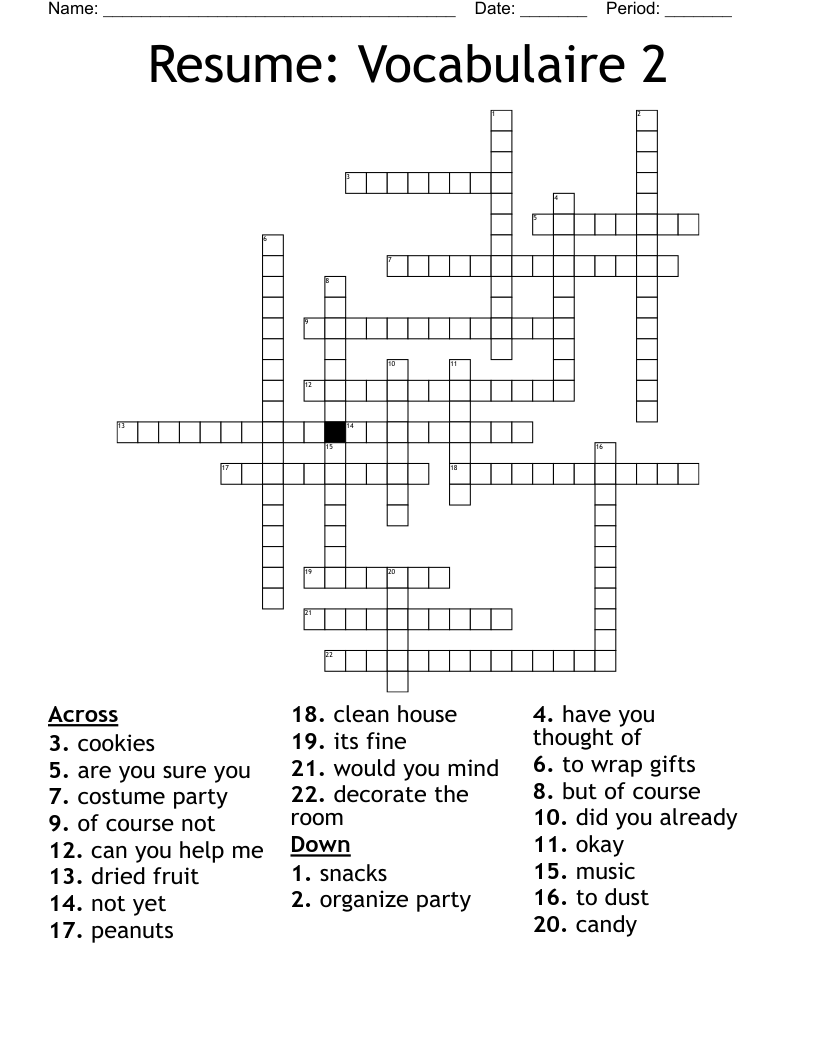 Resume: Vocabulaire 2 Crossword