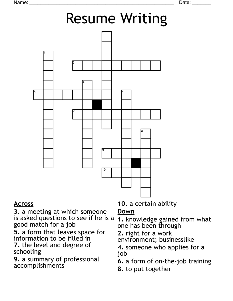 Resume Writing Crossword