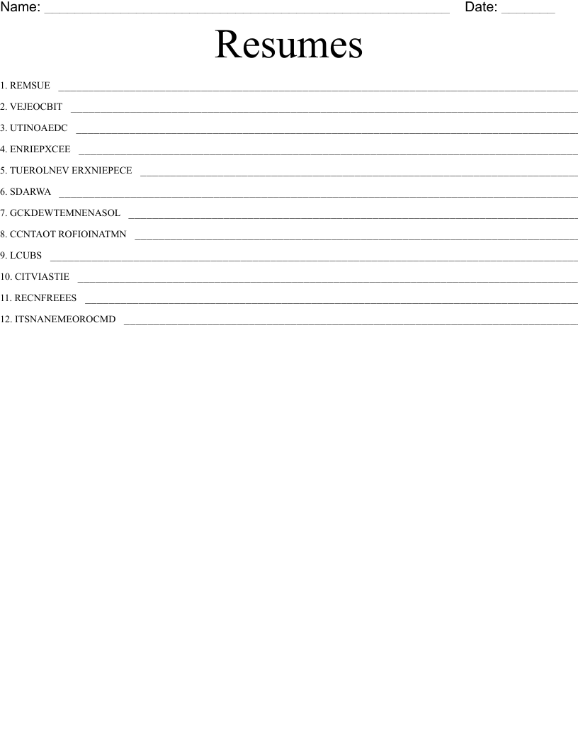 Resumes Word Scramble