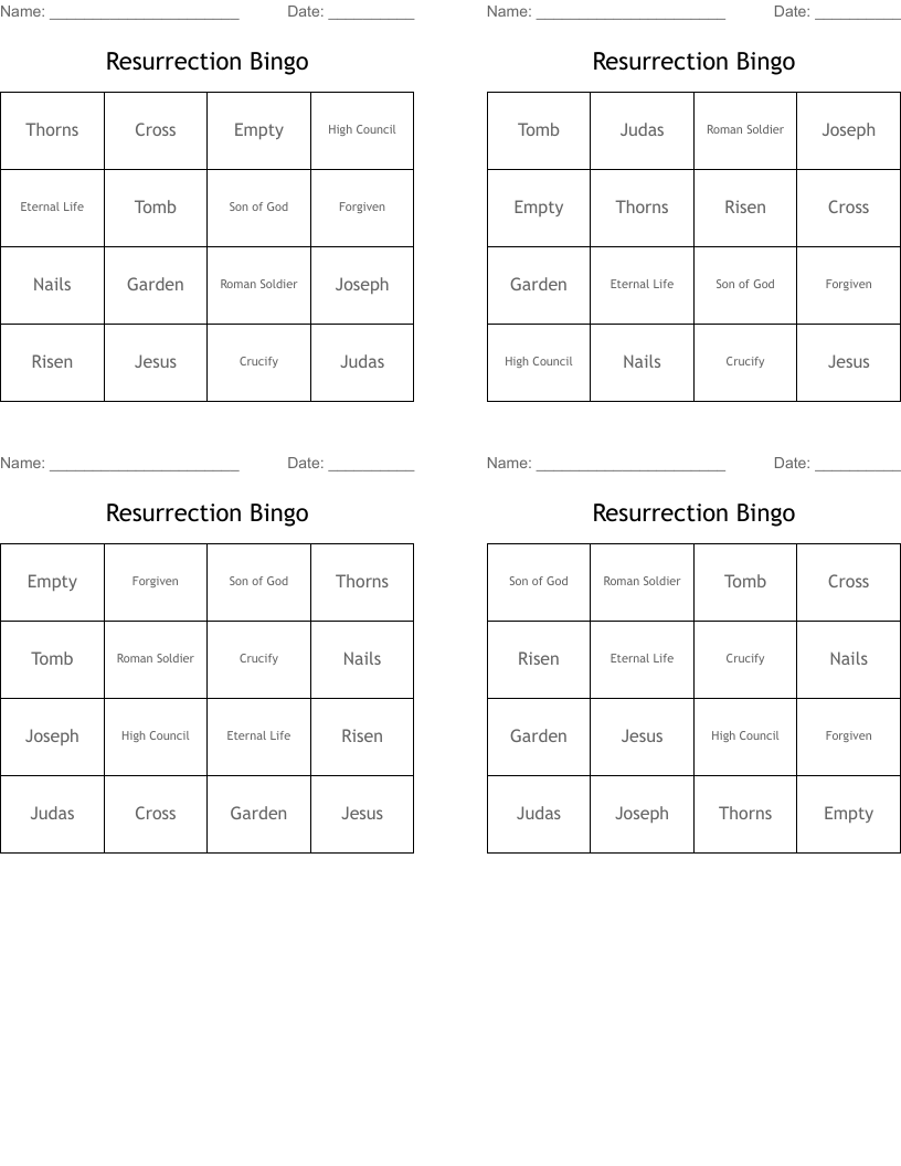 Resurrection Bingo