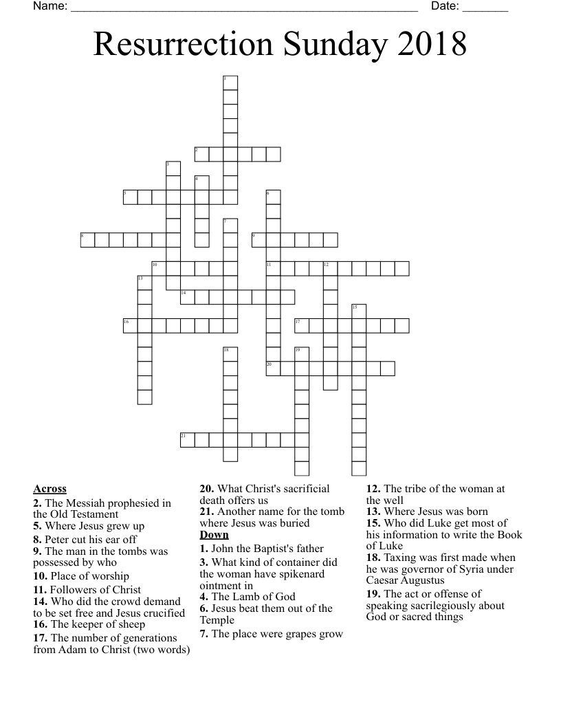 Resurrection Sunday 2018 Crossword