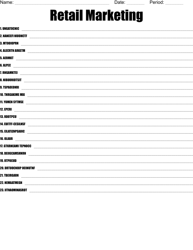 Retail Marketing Word Scramble