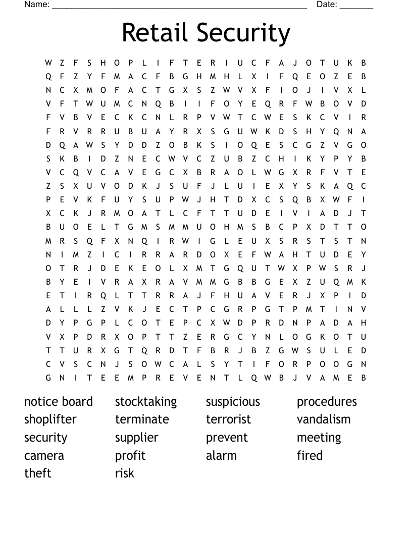 Retail Security Word Search