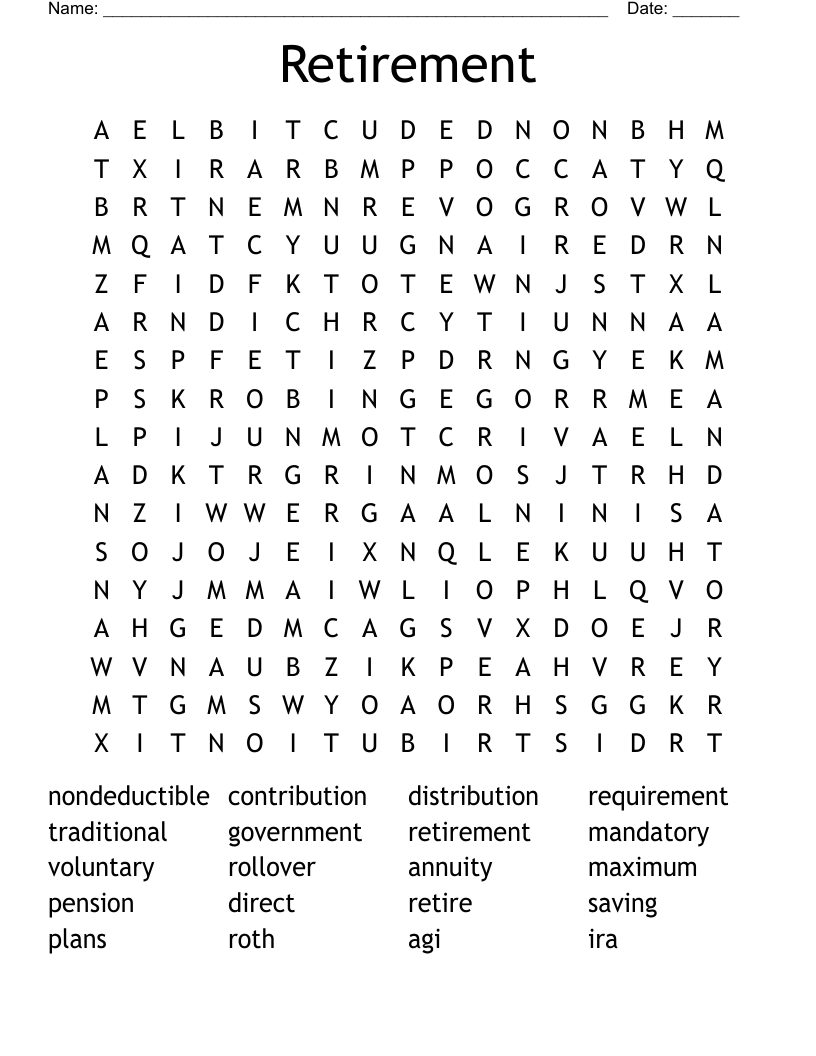 Retirement Word Search