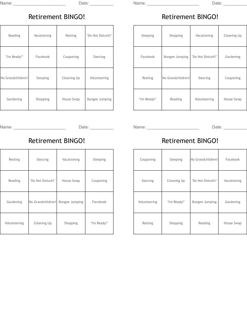 Retirement BINGO!
