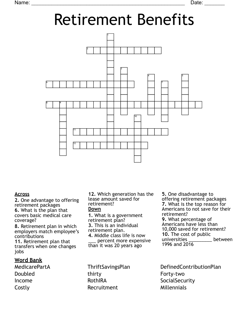 Retirement Benefits Crossword