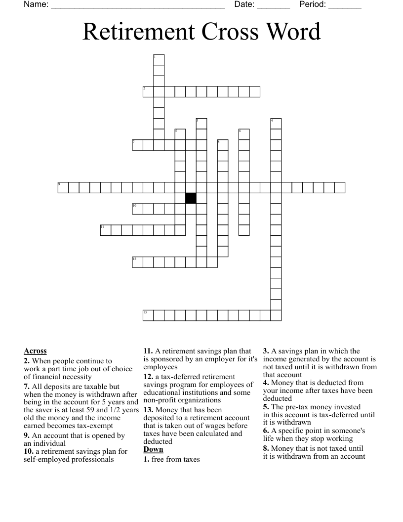 Retirement Cross Word