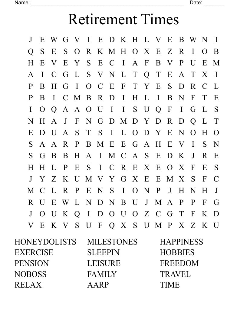 Retirement Times Word Search