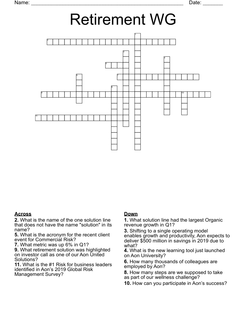 Retirement WG Crossword