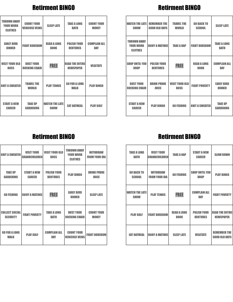 Retirment BINGO