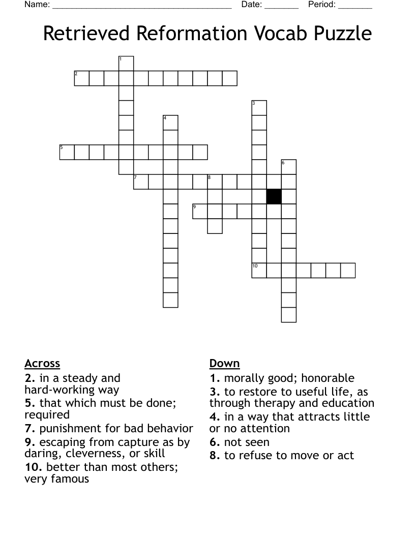 Retrieved Reformation Vocab Puzzle Crossword