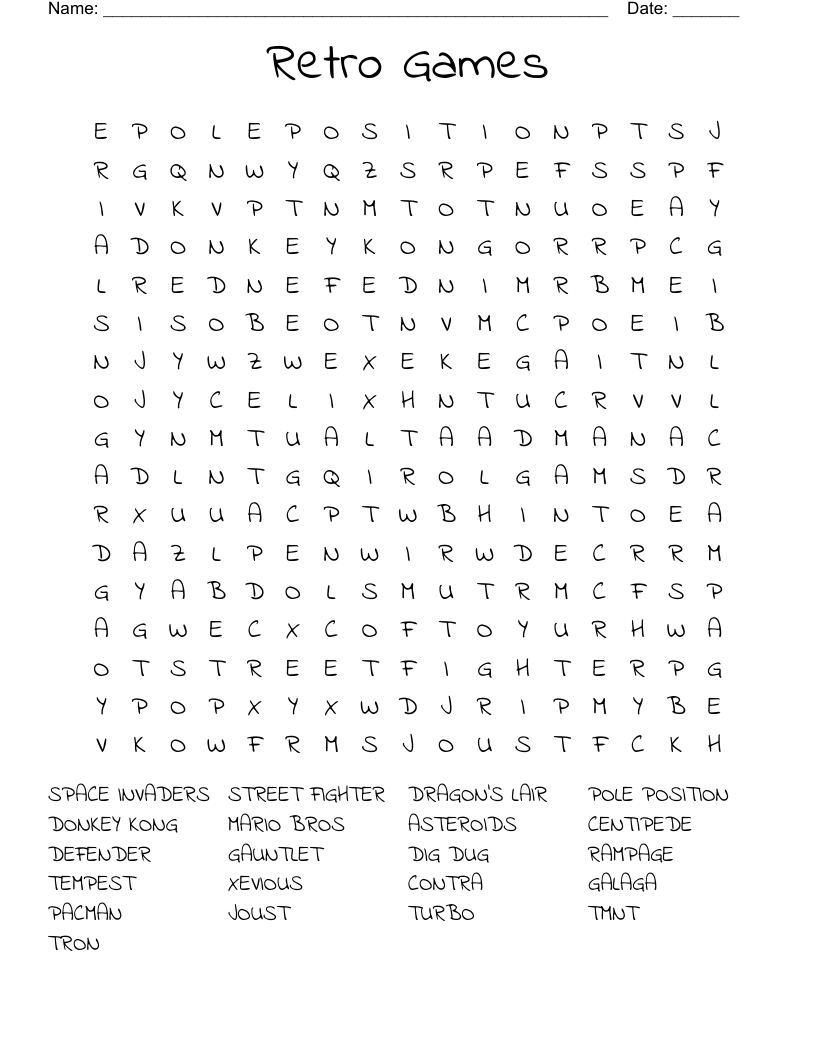 Retro Games Word Search