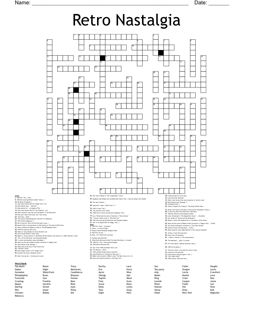 Retro Nastalgia Crossword