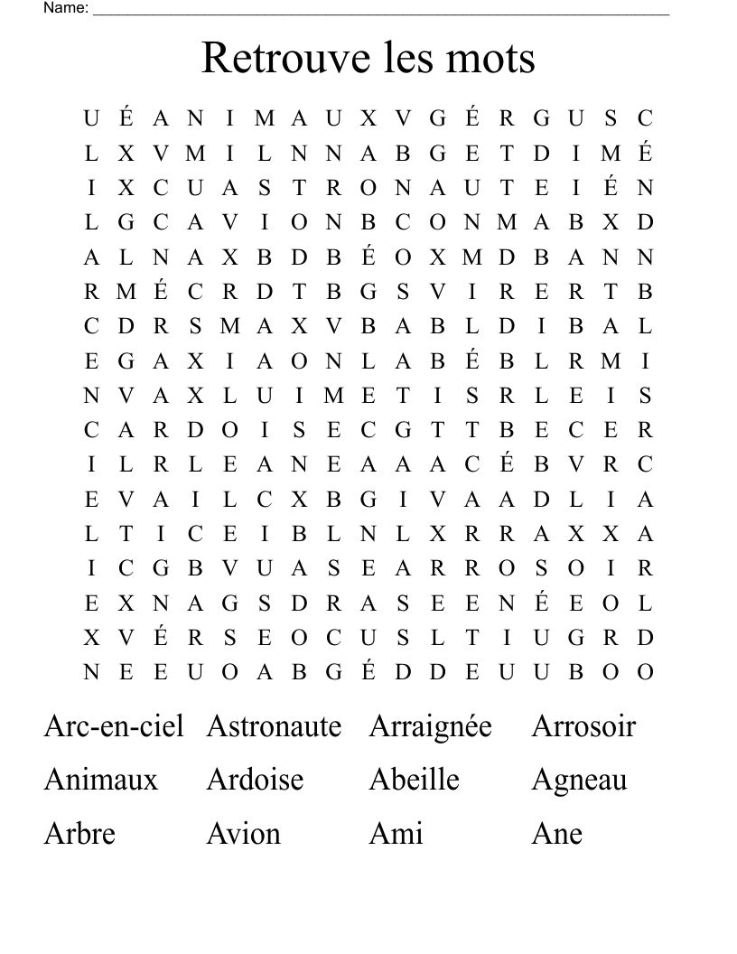 Retrouve les mots  Word Search