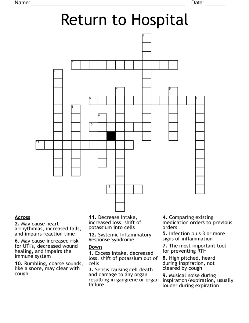 Return to Hospital Crossword