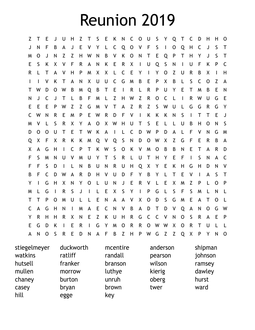Reunion 2019 Word Search