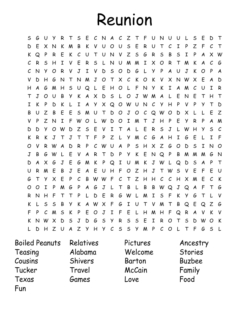 Reunion  Word Search