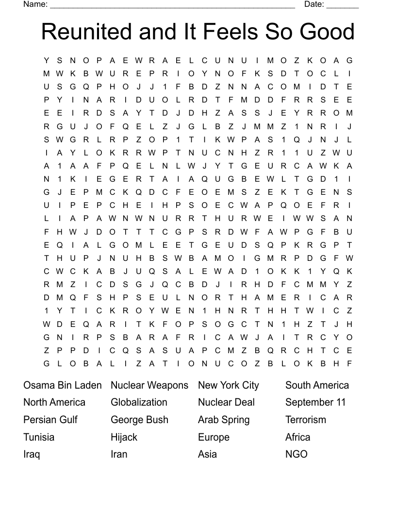 Reunited and It Feels So Good Word Search