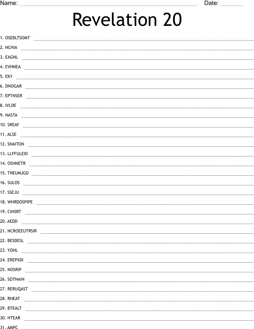 Revelation 20 Word Scramble