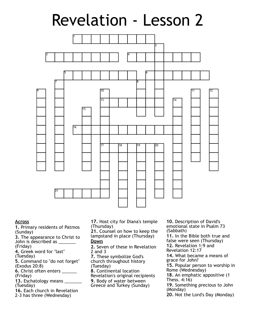 Revelation - Lesson 2 Crossword