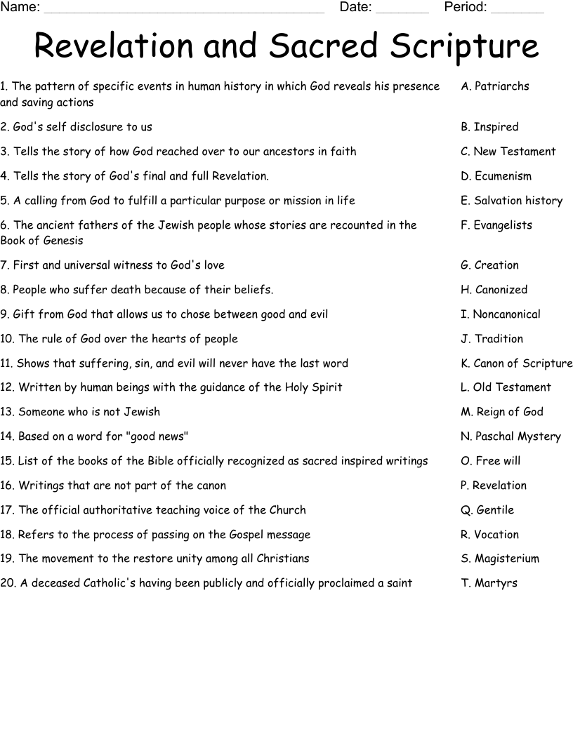 Revelation and Sacred Scripture  Worksheet