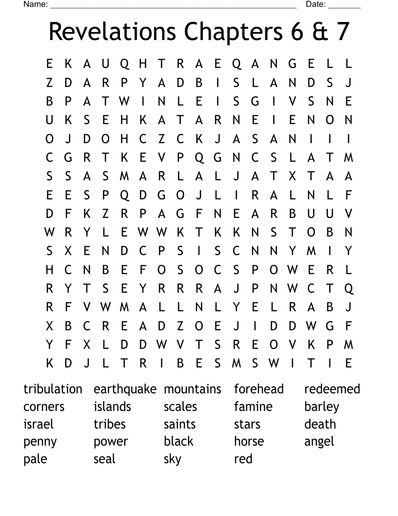Revelations Chapters 6 & 7 Word Search