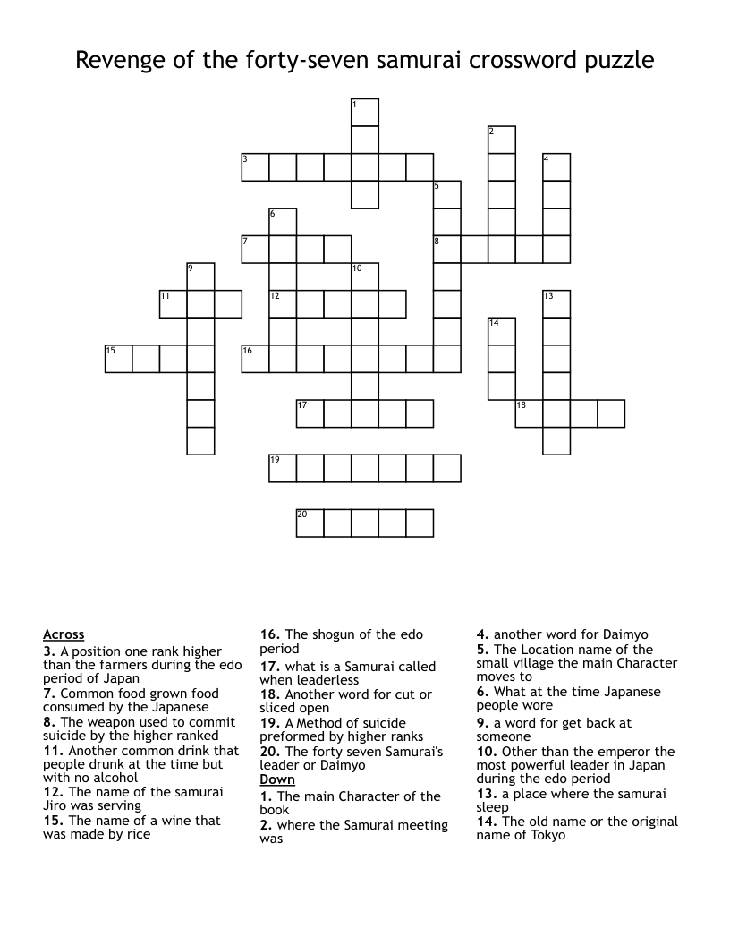 Revenge of the forty-seven samurai crossword puzzle