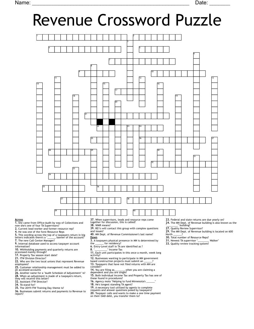 Revenue Crossword Puzzle