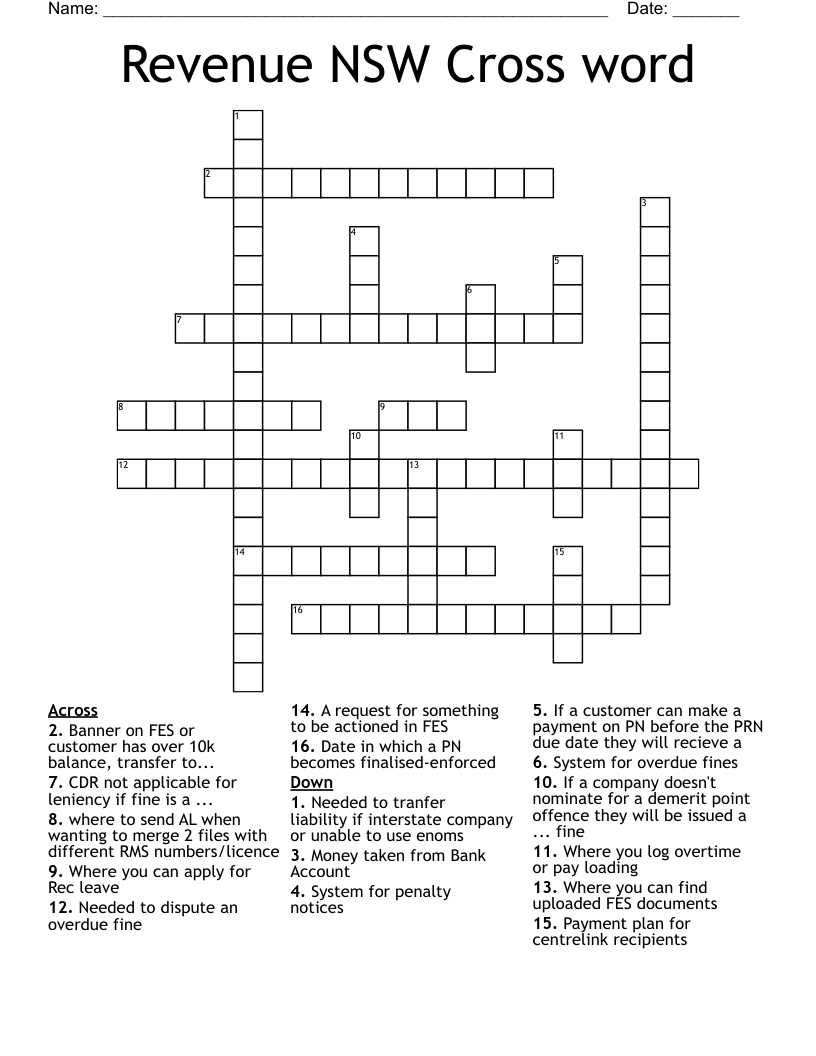 Revenue NSW Cross word